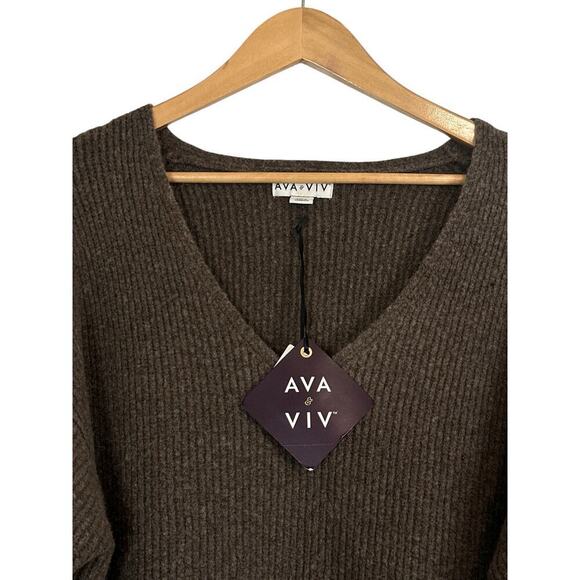 Ava & Viv Women V-Neck Soft Cozy Ribbed Knit Pullover Sweater Size 1X Brown NWT - Picture 5 of 8